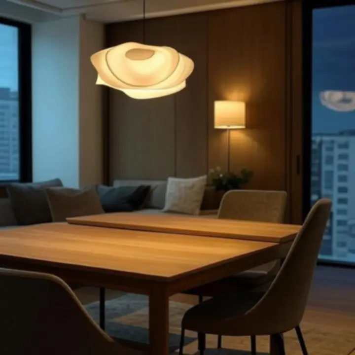 Nowoczesne polskie wnętrze z nastrojowym oświetleniem sufitowym